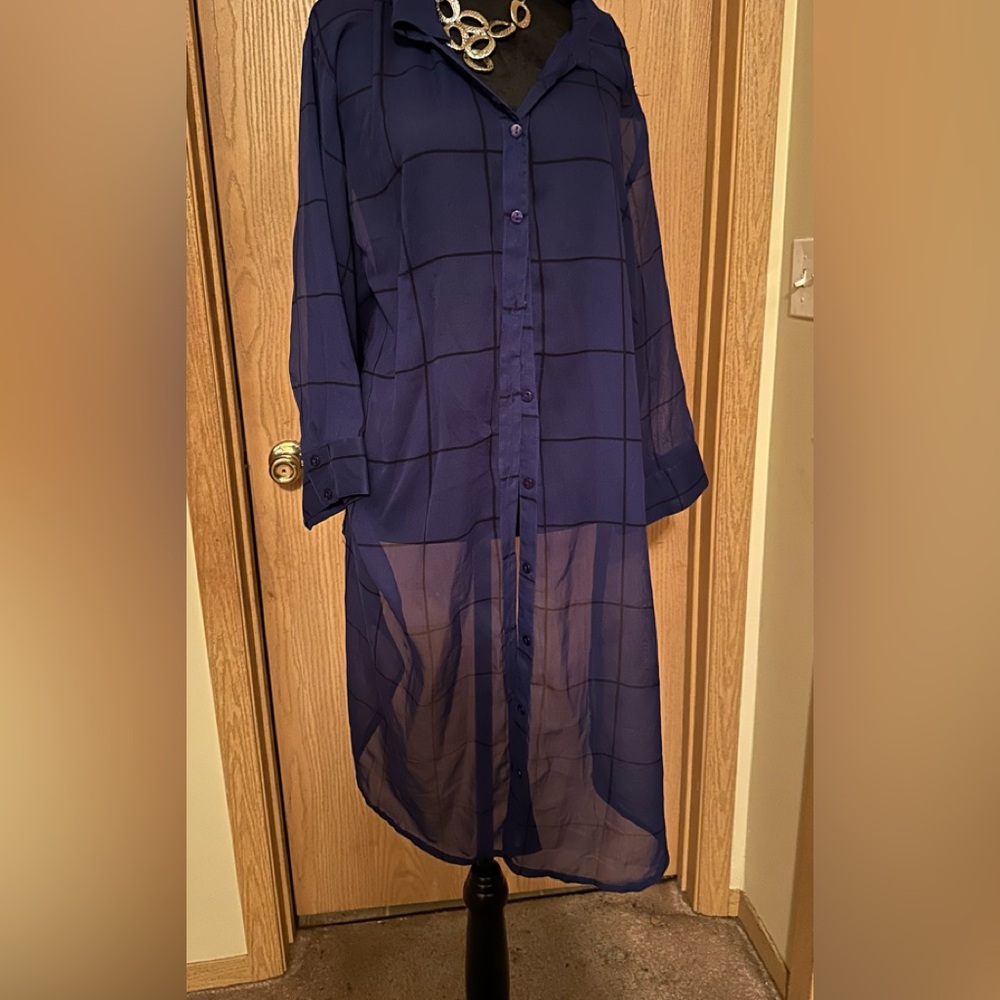 Sheer Navy Blue Duster Blouse